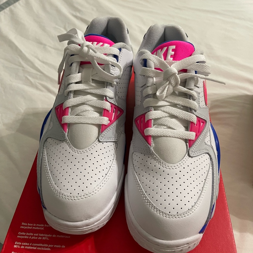 Nike White and Pink Athletic Shoes with Blue Highlights - Picture 2 of 4